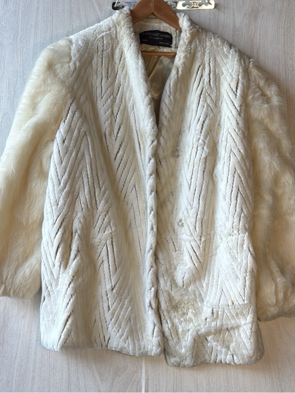 Yves Saint Laurent Cream Chevron-Textured Faux Fur Teddy Jacket